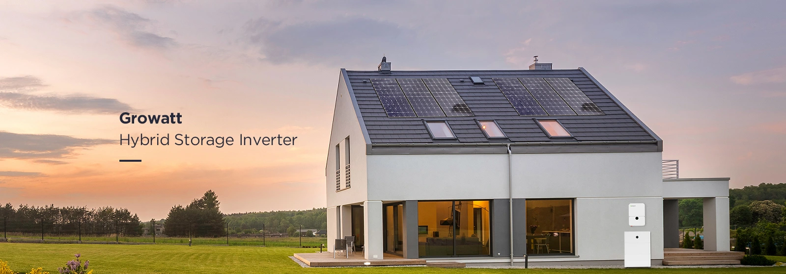 Growatt WIT series three phase hybrid inverter banner – commercial solar storage installation with IP66-rated inverter, UPS black start, and 10ms switching for C&I and microgrid applications